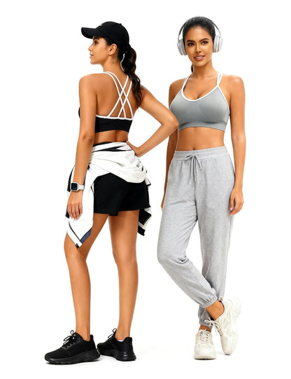 Strappy Cross Back Women Sports Bra Pack for Medium Support Workout | Removable Padded Cups, Spaghetti Strap, Comfort Seamless Wirefree, Soft Breathable Fabric, for Gym/Yoga/Pilates/Walking/Daily