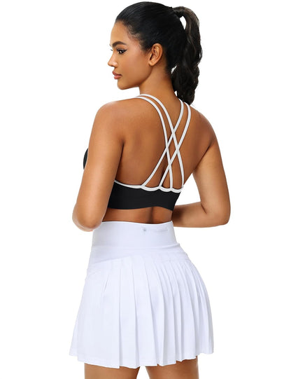 Strappy Cross Back Women Sports Bra Pack for Medium Support Workout | Removable Padded Cups, Spaghetti Strap, Comfort Seamless Wirefree, Soft Breathable Fabric, for Gym/Yoga/Pilates/Walking/Daily