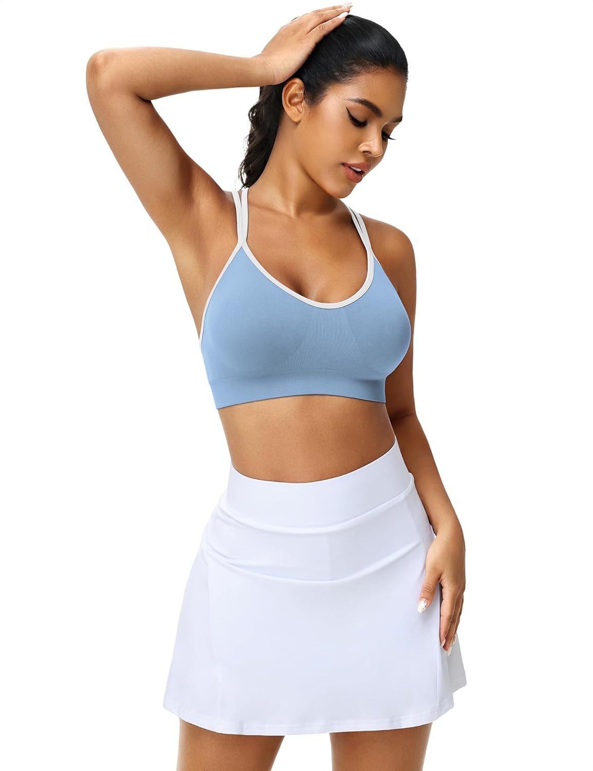 Strappy Cross Back Women Sports Bra Pack for Medium Support Workout | Removable Padded Cups, Spaghetti Strap, Comfort Seamless Wirefree, Soft Breathable Fabric, for Gym/Yoga/Pilates/Walking/Daily