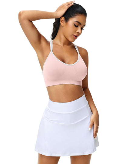 Strappy Cross Back Women Sports Bra Pack for Medium Support Workout | Removable Padded Cups, Spaghetti Strap, Comfort Seamless Wirefree, Soft Breathable Fabric, for Gym/Yoga/Pilates/Walking/Daily
