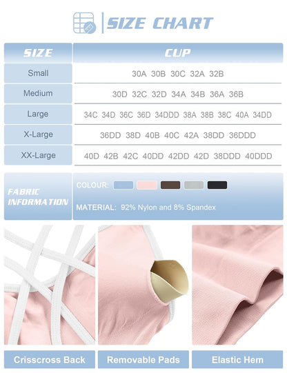 Strappy Cross Back Women Sports Bra Pack for Medium Support Workout | Removable Padded Cups, Spaghetti Strap, Comfort Seamless Wirefree, Soft Breathable Fabric, for Gym/Yoga/Pilates/Walking/Daily