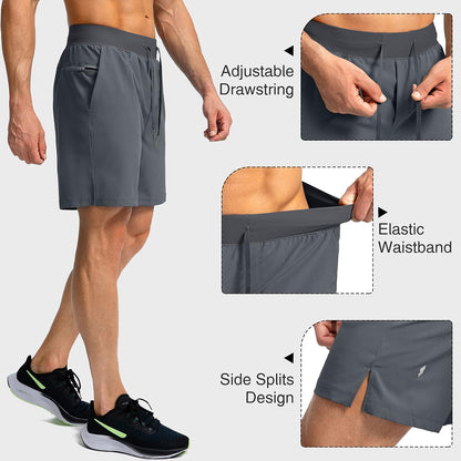 Soothfeel Men's Running Shorts with Zipper Pockets 9"/ 7"/ 5" Quick Dry Eight Basketball Gym Workout Athletic Shorts