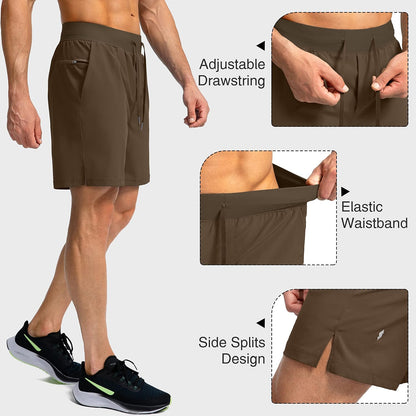Soothfeel Men's Running Shorts with Zipper Pockets 9"/ 7"/ 5" Quick Dry Eight Basketball Gym Workout Athletic Shorts