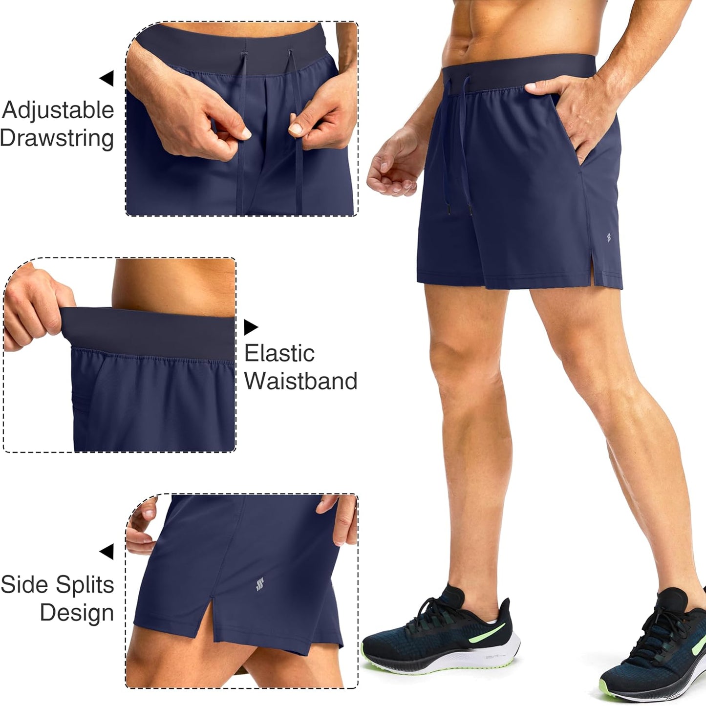 Soothfeel Men's Running Shorts with Zipper Pockets 9"/ 7"/ 5" Quick Dry Eight Basketball Gym Workout Athletic Shorts