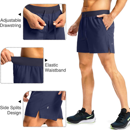 Soothfeel Men's Running Shorts with Zipper Pockets 9"/ 7"/ 5" Quick Dry Eight Basketball Gym Workout Athletic Shorts