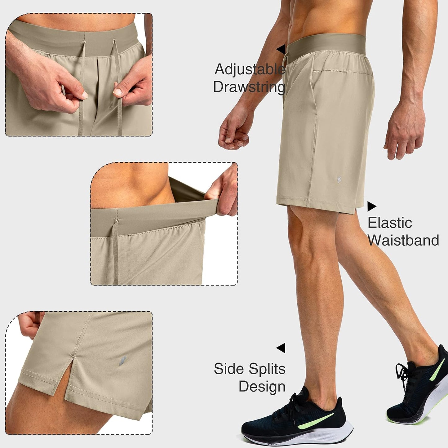 Soothfeel Men's Running Shorts with Zipper Pockets 9"/ 7"/ 5" Quick Dry Eight Basketball Gym Workout Athletic Shorts