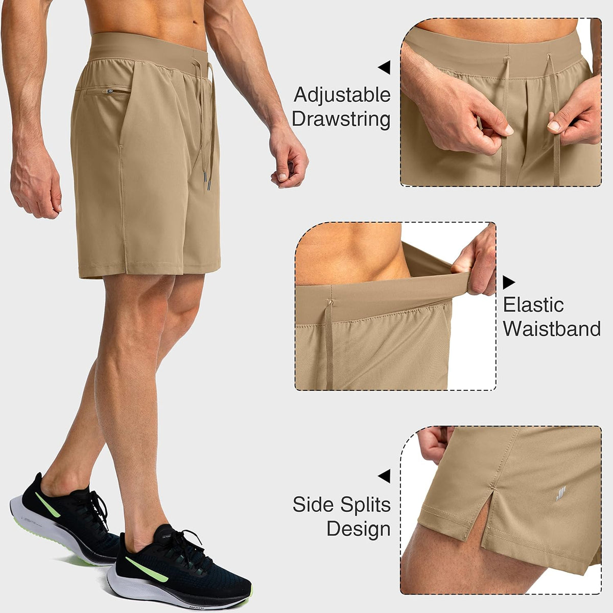 Soothfeel Men's Running Shorts with Zipper Pockets 9"/ 7"/ 5" Quick Dry Eight Basketball Gym Workout Athletic Shorts