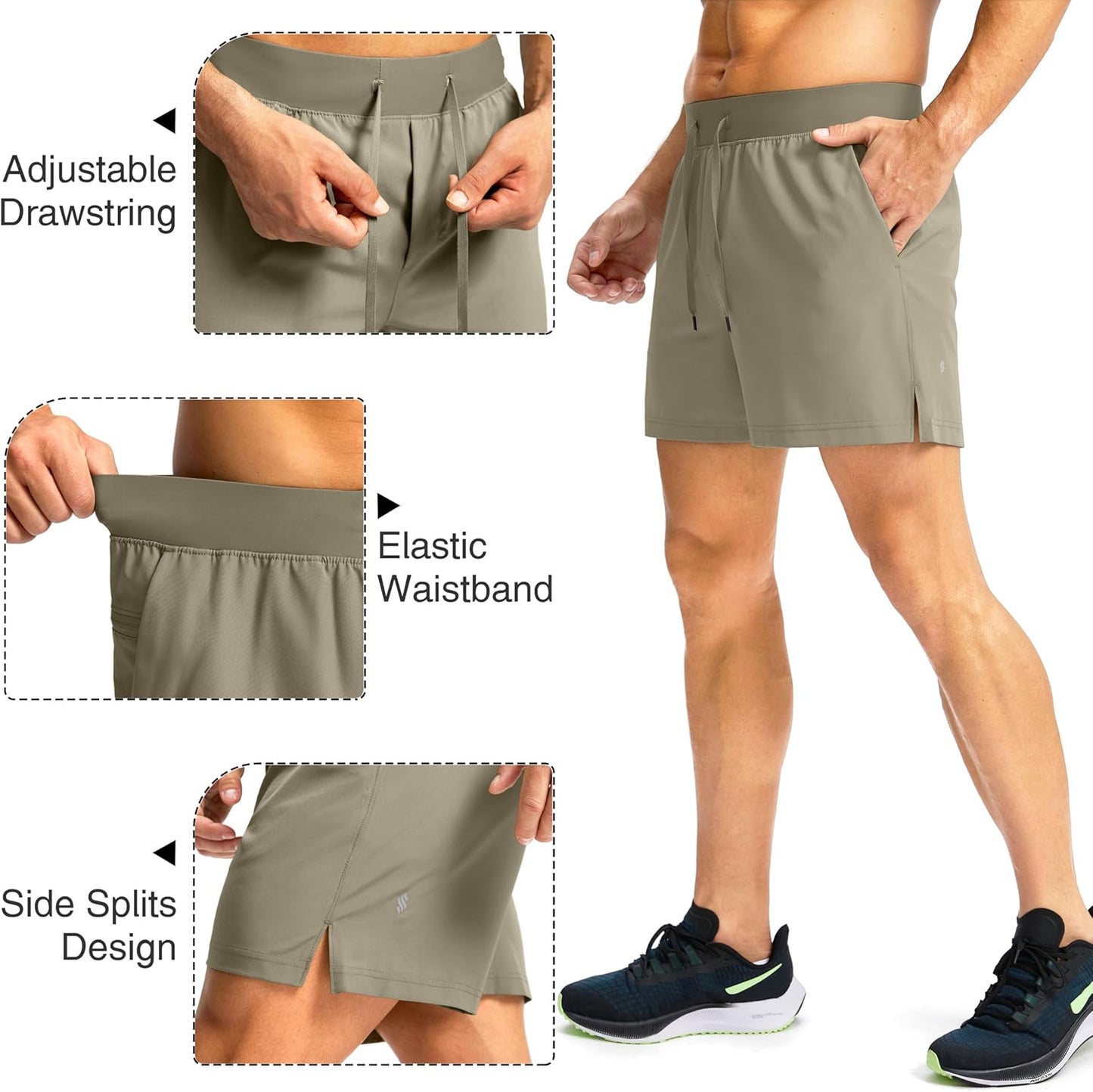 Soothfeel Men's Running Shorts with Zipper Pockets 9"/ 7"/ 5" Quick Dry Eight Basketball Gym Workout Athletic Shorts