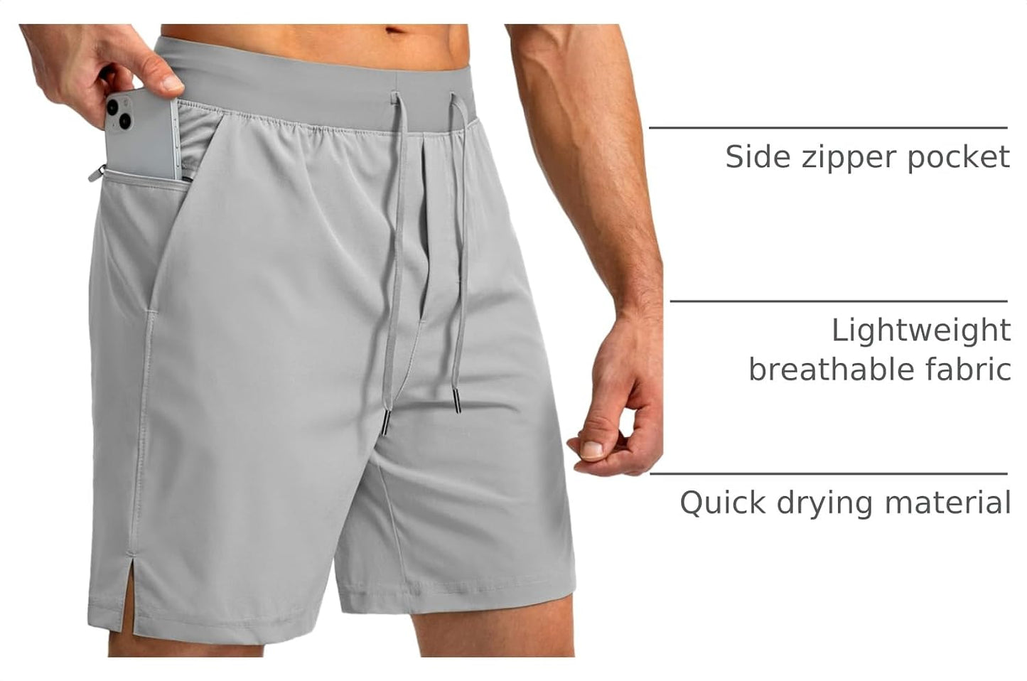 Soothfeel Men's Running Shorts with Zipper Pockets 9"/ 7"/ 5" Quick Dry Eight Basketball Gym Workout Athletic Shorts