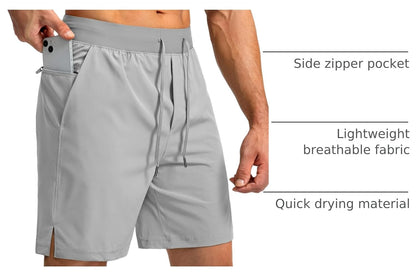 Soothfeel Men's Running Shorts with Zipper Pockets 9"/ 7"/ 5" Quick Dry Eight Basketball Gym Workout Athletic Shorts