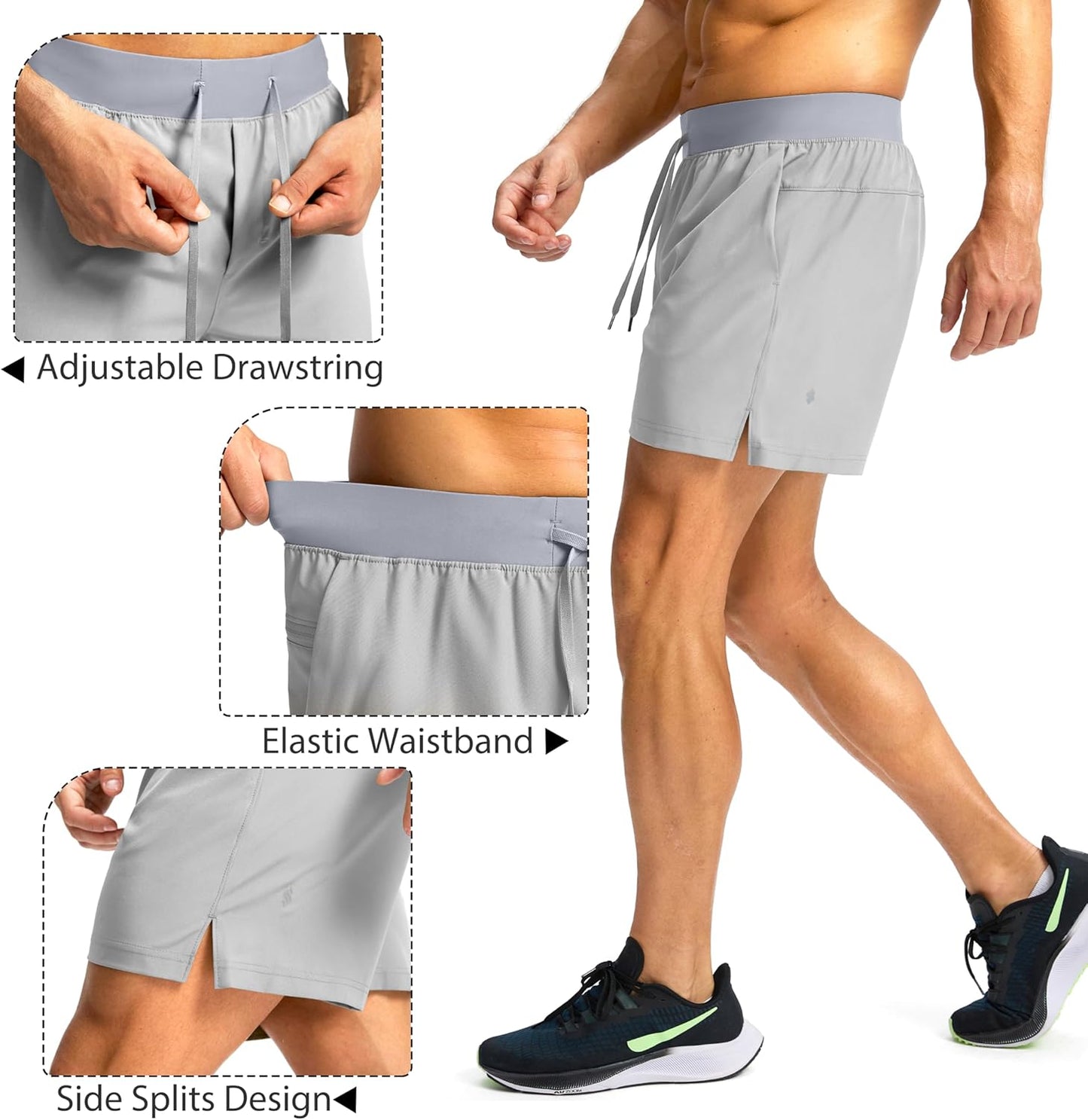 Soothfeel Men's Running Shorts with Zipper Pockets 9"/ 7"/ 5" Quick Dry Eight Basketball Gym Workout Athletic Shorts
