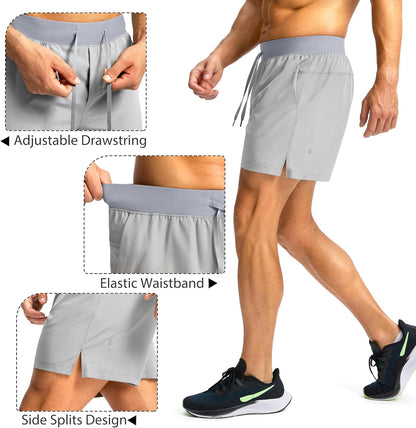 Soothfeel Men's Running Shorts with Zipper Pockets 9"/ 7"/ 5" Quick Dry Eight Basketball Gym Workout Athletic Shorts