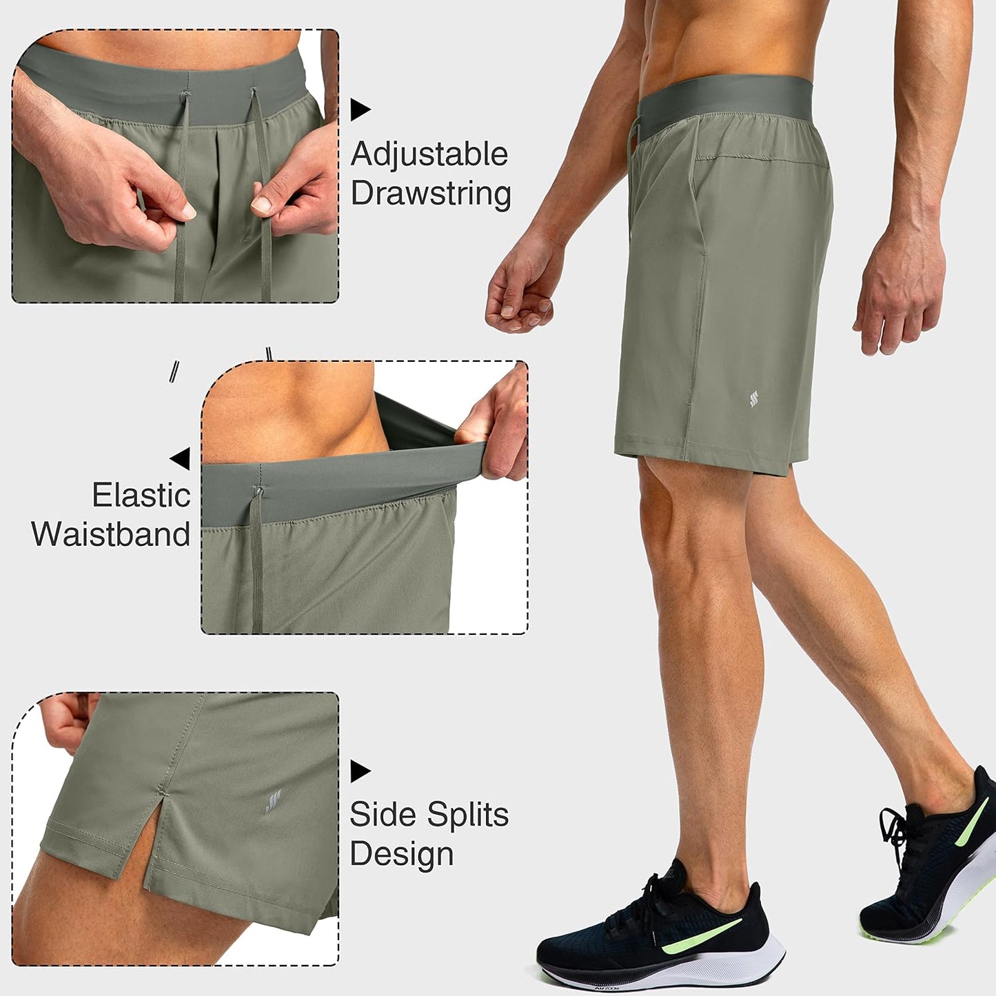 Soothfeel Men's Running Shorts with Zipper Pockets 9"/ 7"/ 5" Quick Dry Eight Basketball Gym Workout Athletic Shorts