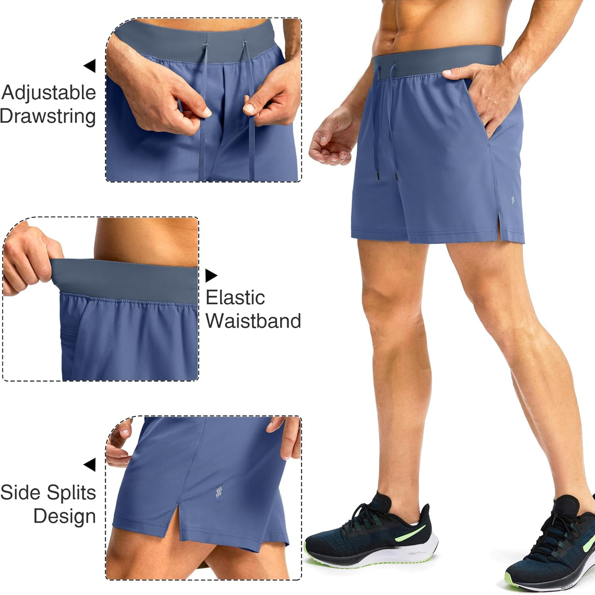 Soothfeel Men's Running Shorts with Zipper Pockets 9"/ 7"/ 5" Quick Dry Eight Basketball Gym Workout Athletic Shorts