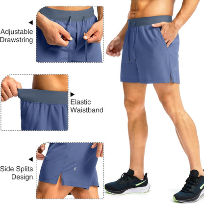 Soothfeel Men's Running Shorts with Zipper Pockets 9"/ 7"/ 5" Quick Dry Eight Basketball Gym Workout Athletic Shorts