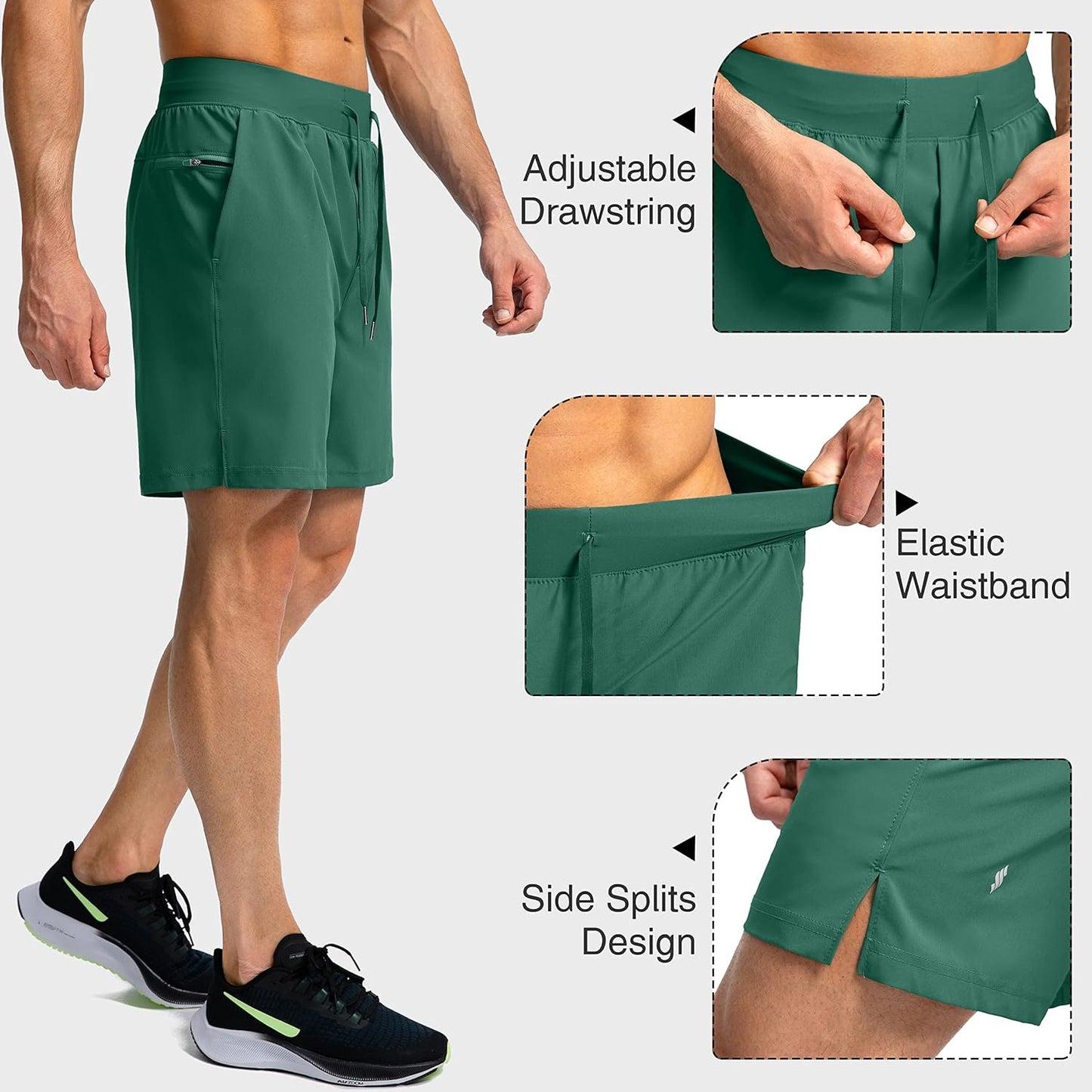 Soothfeel Men's Running Shorts with Zipper Pockets 9"/ 7"/ 5" Quick Dry Eight Basketball Gym Workout Athletic Shorts