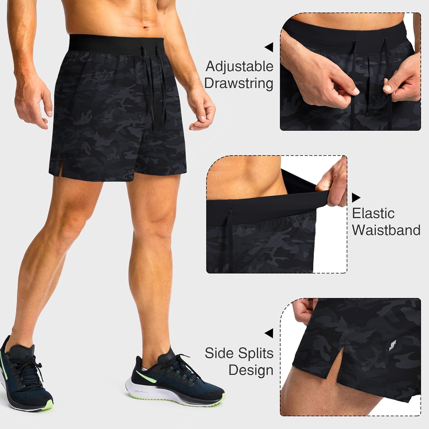 Soothfeel Men's Running Shorts with Zipper Pockets 9"/ 7"/ 5" Quick Dry Eight Basketball Gym Workout Athletic Shorts