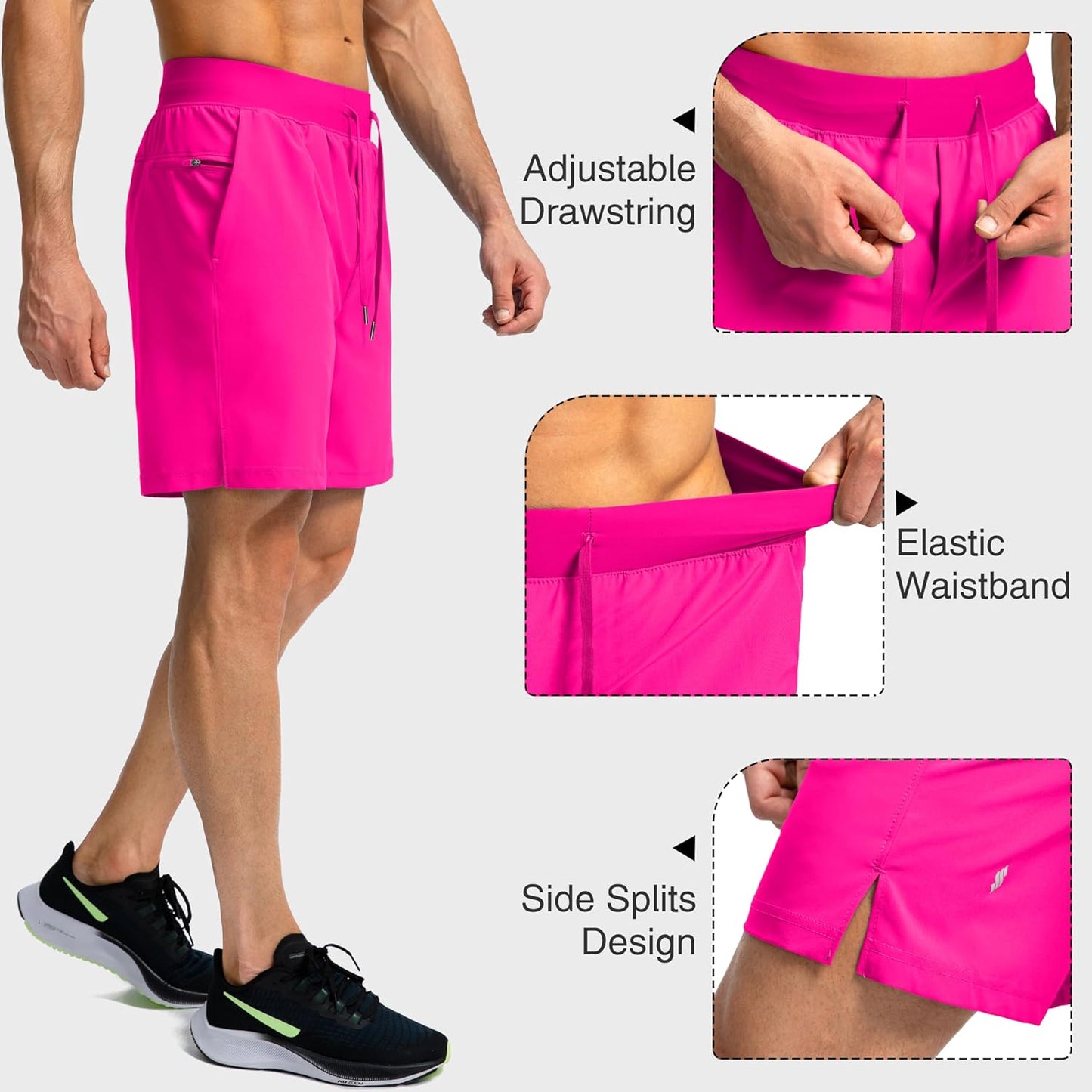 Soothfeel Men's Running Shorts with Zipper Pockets 9"/ 7"/ 5" Quick Dry Eight Basketball Gym Workout Athletic Shorts