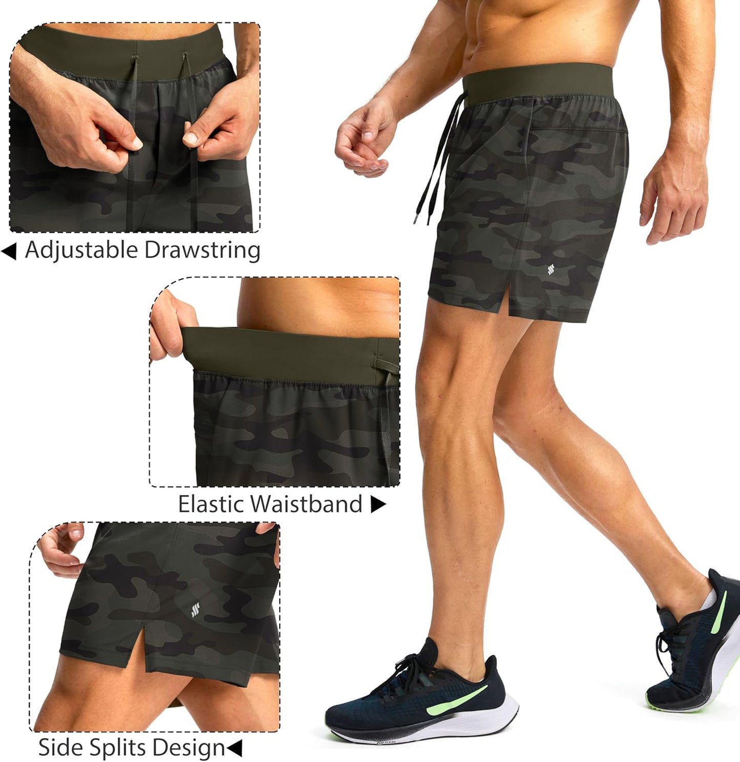 Soothfeel Men's Running Shorts with Zipper Pockets 9"/ 7"/ 5" Quick Dry Eight Basketball Gym Workout Athletic Shorts