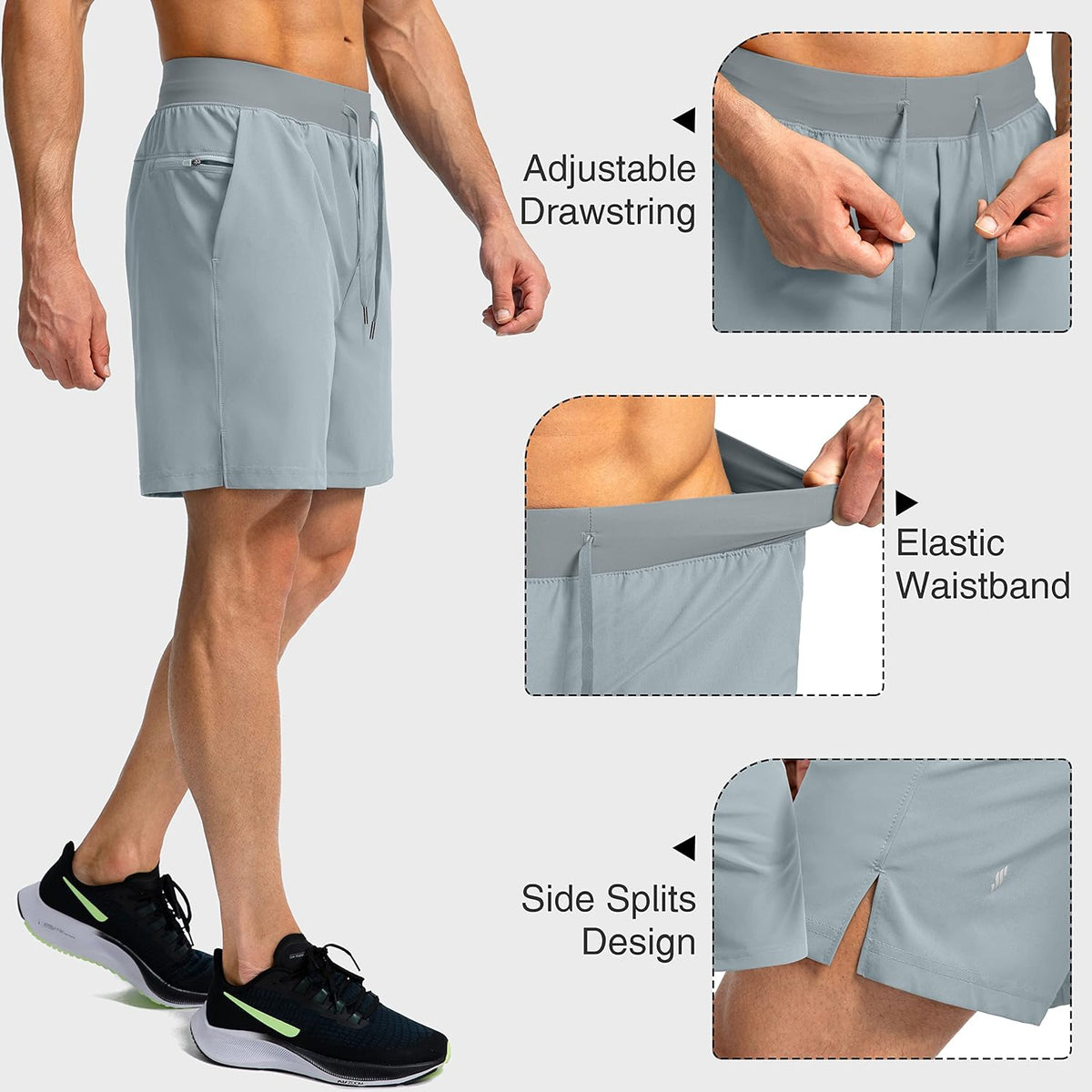 Soothfeel Men's Running Shorts with Zipper Pockets 9"/ 7"/ 5" Quick Dry Eight Basketball Gym Workout Athletic Shorts