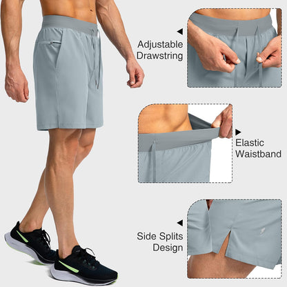 Soothfeel Men's Running Shorts with Zipper Pockets 9"/ 7"/ 5" Quick Dry Eight Basketball Gym Workout Athletic Shorts