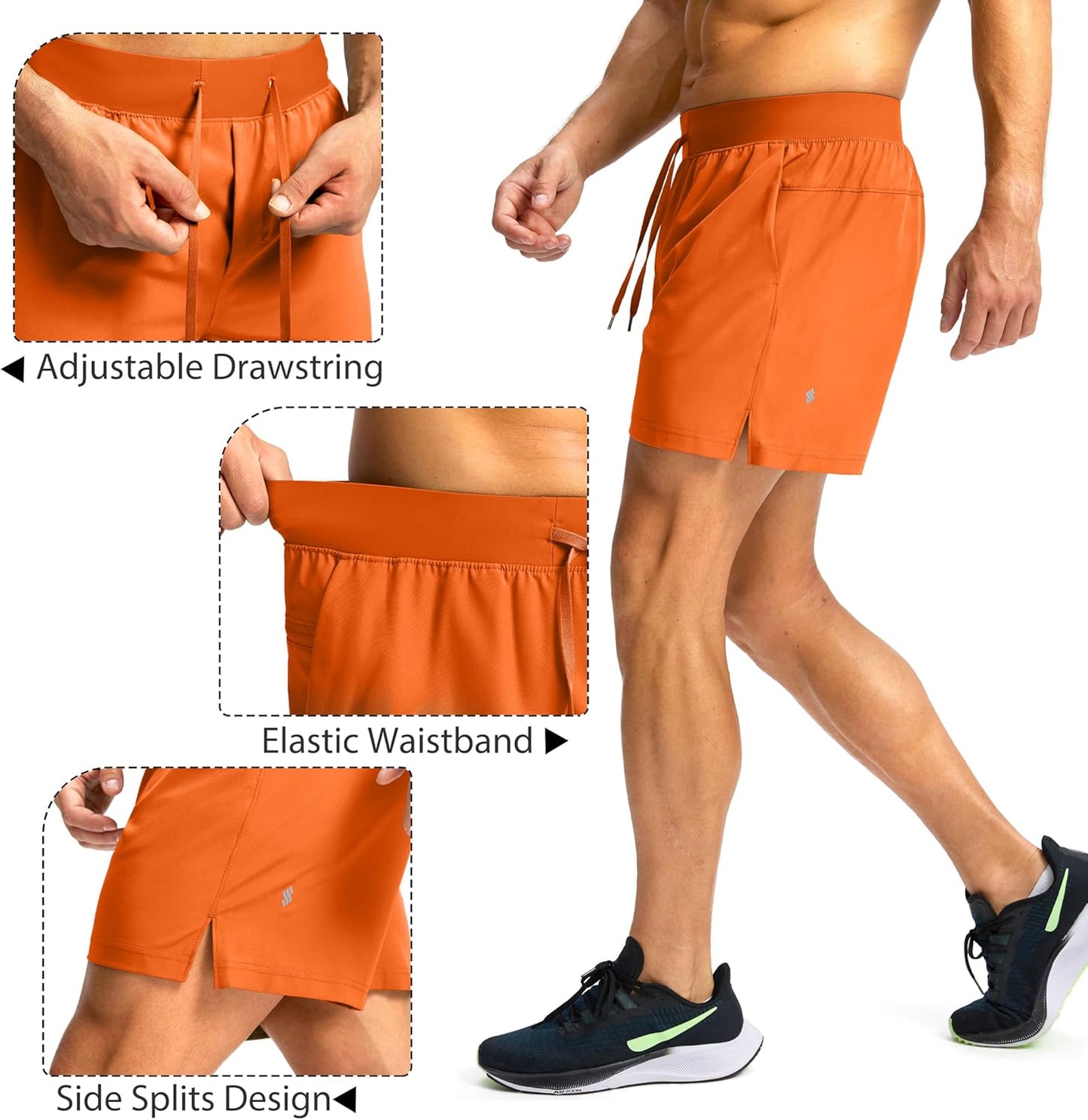 Soothfeel Men's Running Shorts with Zipper Pockets 9"/ 7"/ 5" Quick Dry Eight Basketball Gym Workout Athletic Shorts