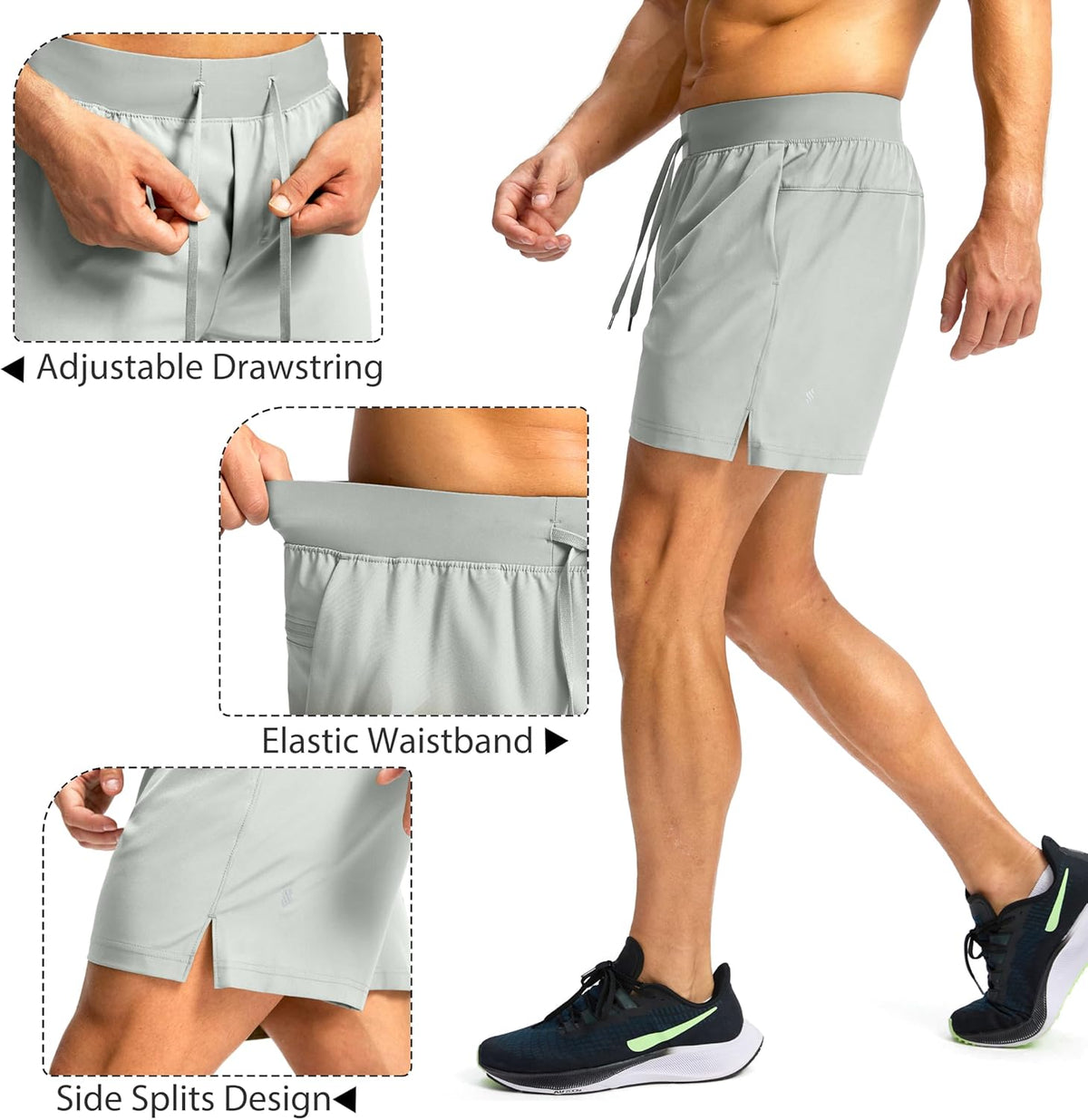 Soothfeel Men's Running Shorts with Zipper Pockets 9"/ 7"/ 5" Quick Dry Eight Basketball Gym Workout Athletic Shorts