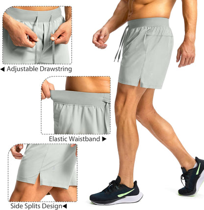 Soothfeel Men's Running Shorts with Zipper Pockets 9"/ 7"/ 5" Quick Dry Eight Basketball Gym Workout Athletic Shorts