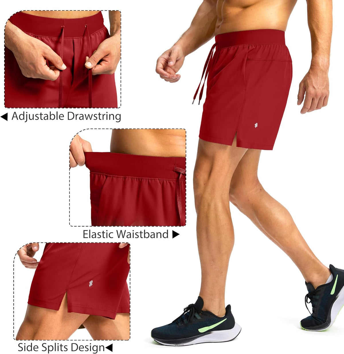 Soothfeel Men's Running Shorts with Zipper Pockets 9"/ 7"/ 5" Quick Dry Eight Basketball Gym Workout Athletic Shorts