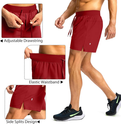 Soothfeel Men's Running Shorts with Zipper Pockets 9"/ 7"/ 5" Quick Dry Eight Basketball Gym Workout Athletic Shorts