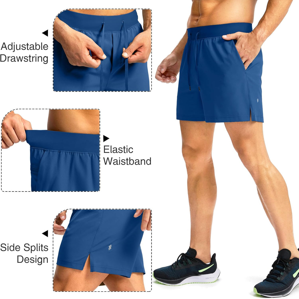 Soothfeel Men's Running Shorts with Zipper Pockets 9"/ 7"/ 5" Quick Dry Eight Basketball Gym Workout Athletic Shorts
