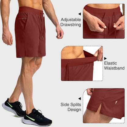 Soothfeel Men's Running Shorts with Zipper Pockets 9"/ 7"/ 5" Quick Dry Eight Basketball Gym Workout Athletic Shorts
