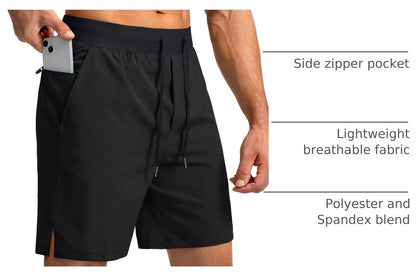 Soothfeel Men's Running Shorts with Zipper Pockets 9"/ 7"/ 5" Quick Dry Eight Basketball Gym Workout Athletic Shorts