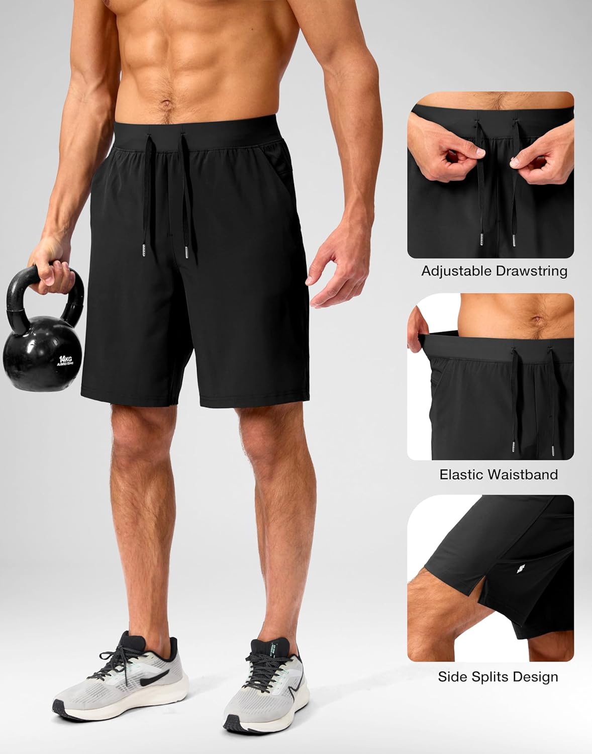 Soothfeel Men's Running Shorts with Zipper Pockets 9"/ 7"/ 5" Quick Dry Eight Basketball Gym Workout Athletic Shorts