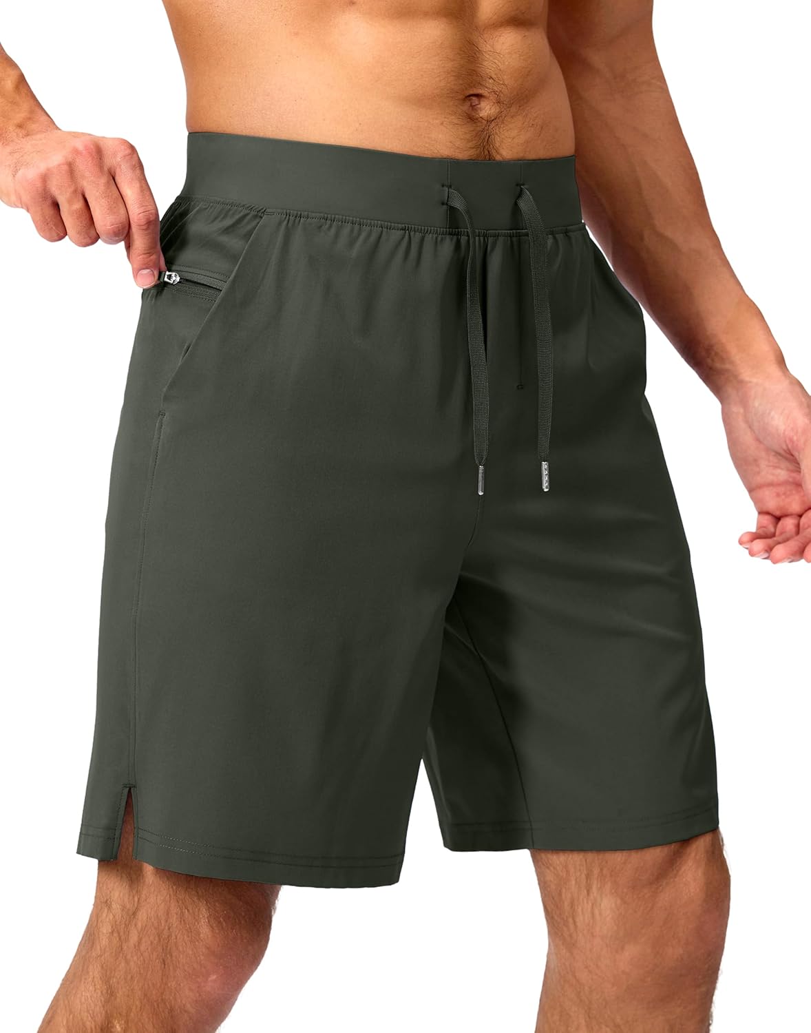 Soothfeel Men's Running Shorts with Zipper Pockets 9"/ 7"/ 5" Quick Dry Eight Basketball Gym Workout Athletic Shorts
