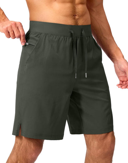 Soothfeel Men's Running Shorts with Zipper Pockets 9"/ 7"/ 5" Quick Dry Eight Basketball Gym Workout Athletic Shorts
