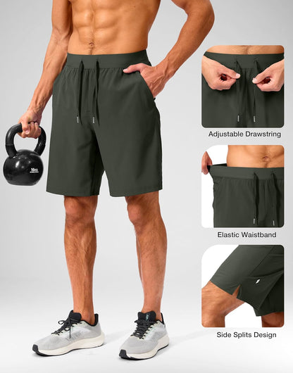 Soothfeel Men's Running Shorts with Zipper Pockets 9"/ 7"/ 5" Quick Dry Eight Basketball Gym Workout Athletic Shorts