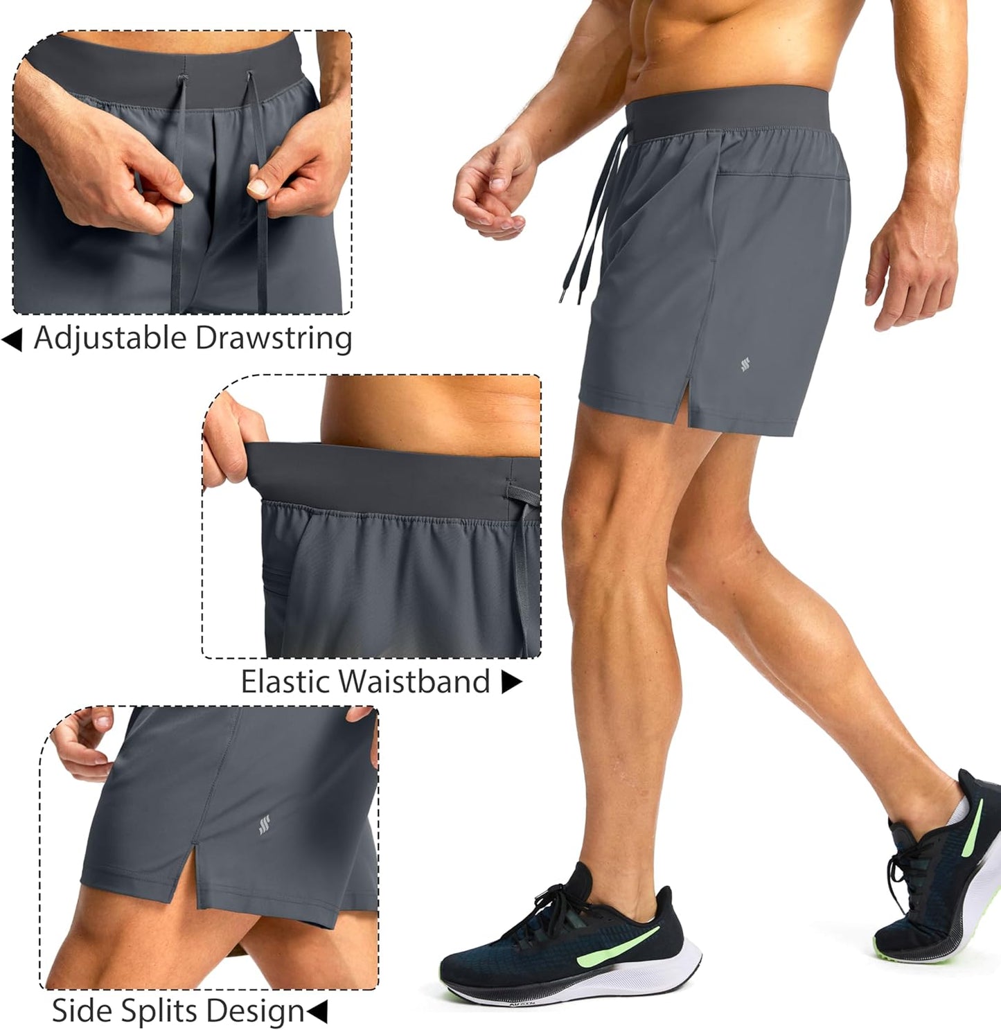 Soothfeel Men's Running Shorts with Zipper Pockets 9"/ 7"/ 5" Quick Dry Eight Basketball Gym Workout Athletic Shorts