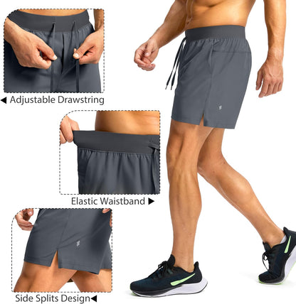 Soothfeel Men's Running Shorts with Zipper Pockets 9"/ 7"/ 5" Quick Dry Eight Basketball Gym Workout Athletic Shorts