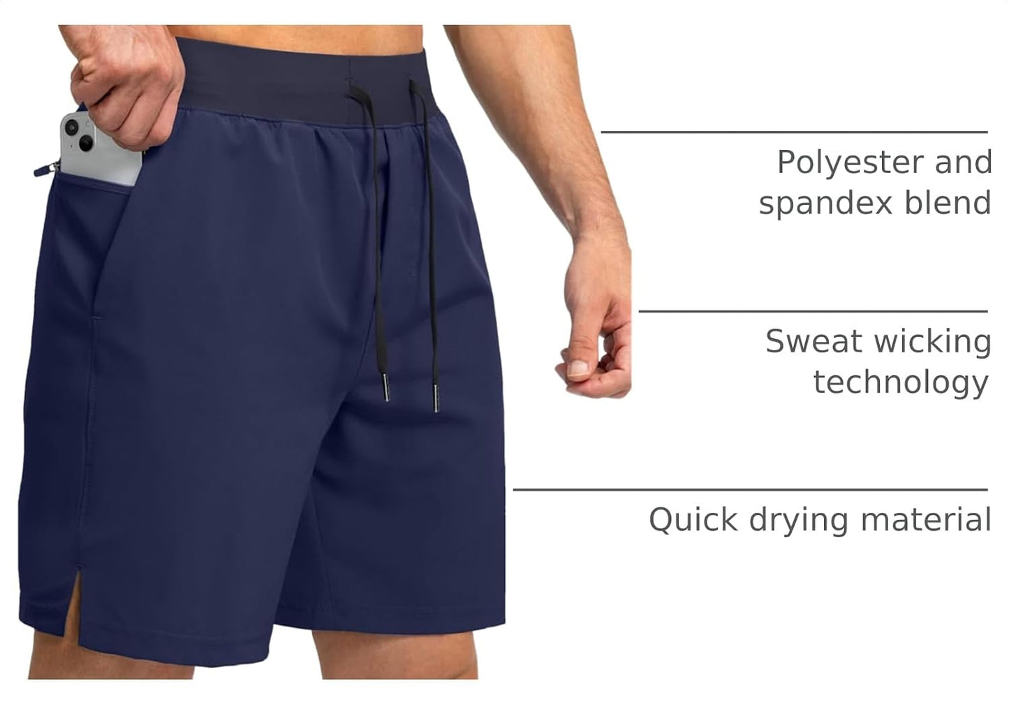 Soothfeel Men's Running Shorts with Zipper Pockets 9"/ 7"/ 5" Quick Dry Eight Basketball Gym Workout Athletic Shorts