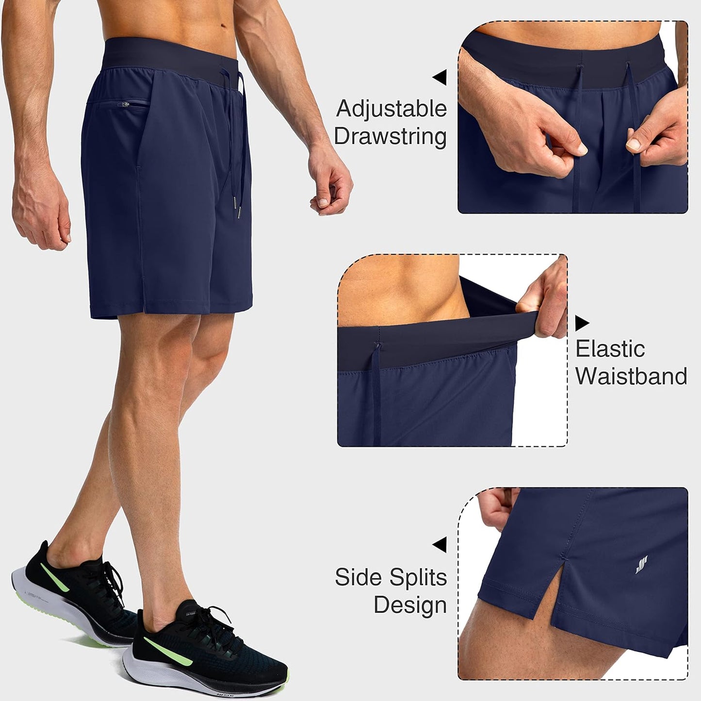 Soothfeel Men's Running Shorts with Zipper Pockets 9"/ 7"/ 5" Quick Dry Eight Basketball Gym Workout Athletic Shorts