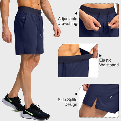Soothfeel Men's Running Shorts with Zipper Pockets 9"/ 7"/ 5" Quick Dry Eight Basketball Gym Workout Athletic Shorts
