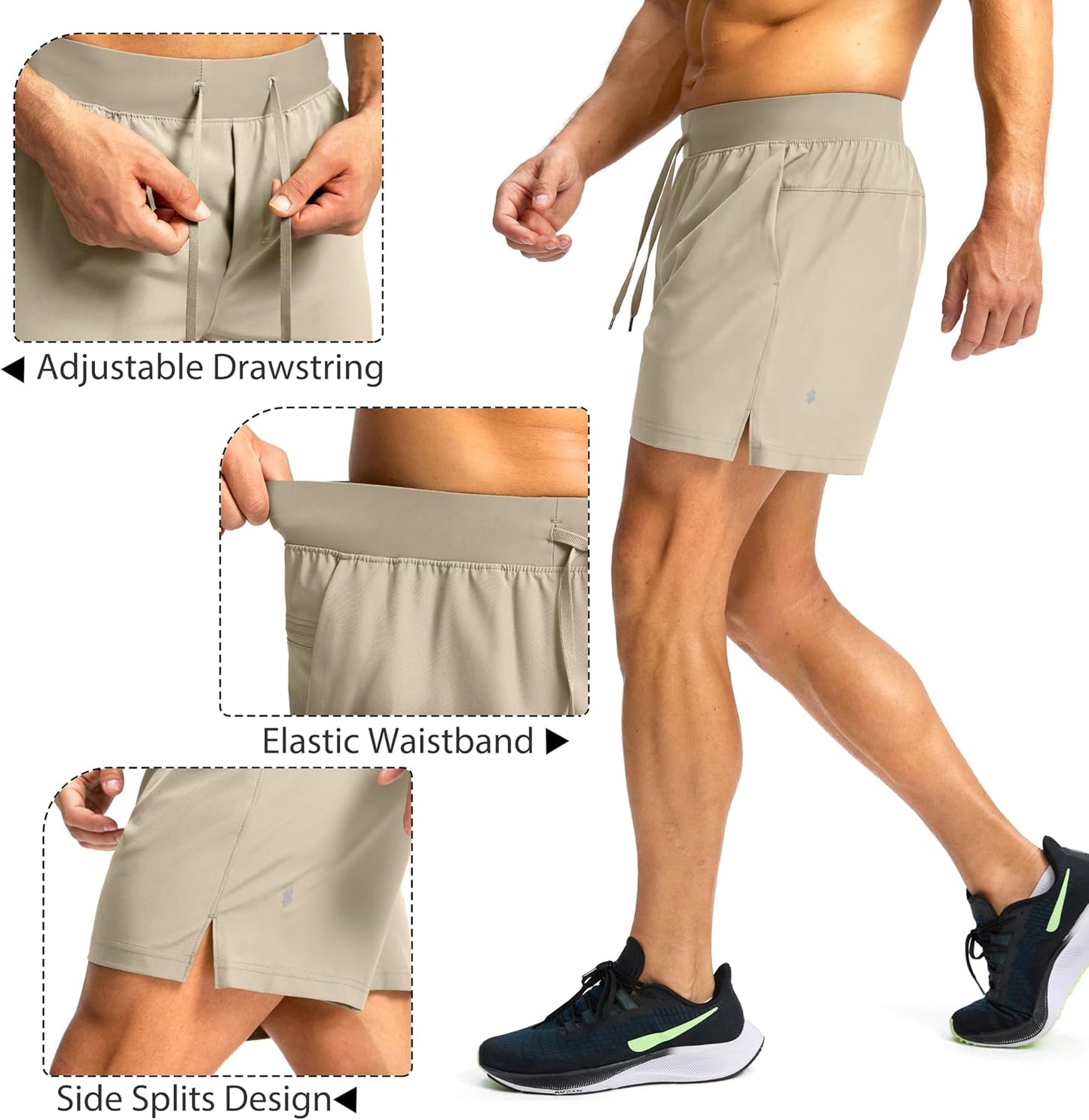 Soothfeel Men's Running Shorts with Zipper Pockets 9"/ 7"/ 5" Quick Dry Eight Basketball Gym Workout Athletic Shorts