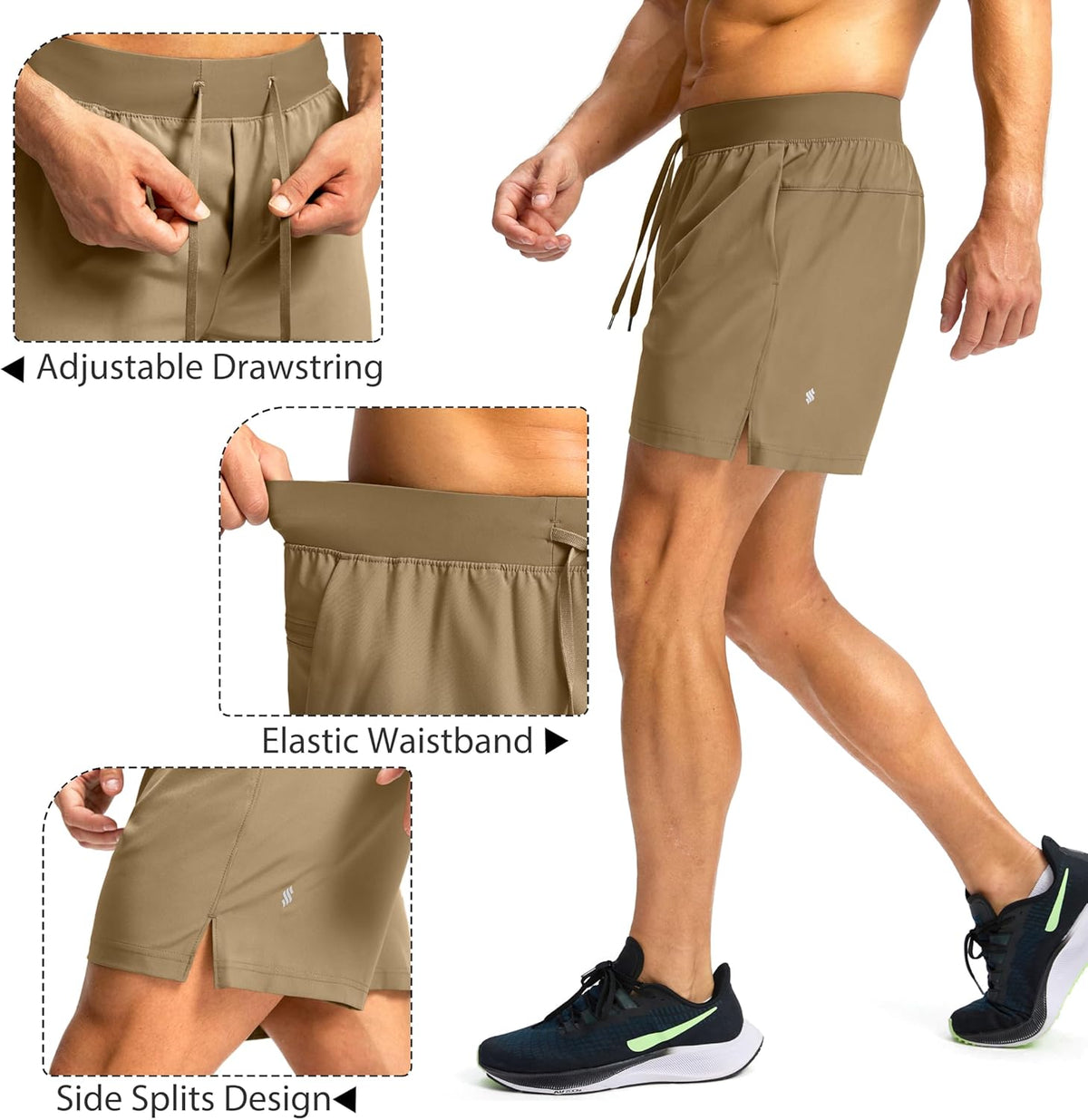 Soothfeel Men's Running Shorts with Zipper Pockets 9"/ 7"/ 5" Quick Dry Eight Basketball Gym Workout Athletic Shorts