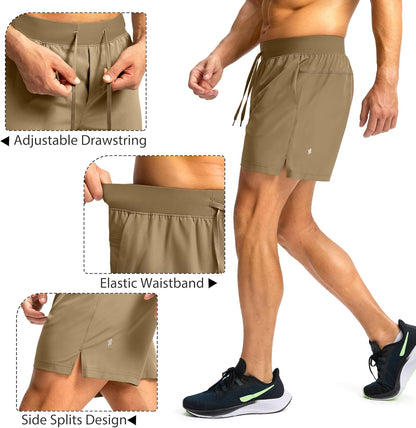 Soothfeel Men's Running Shorts with Zipper Pockets 9"/ 7"/ 5" Quick Dry Eight Basketball Gym Workout Athletic Shorts