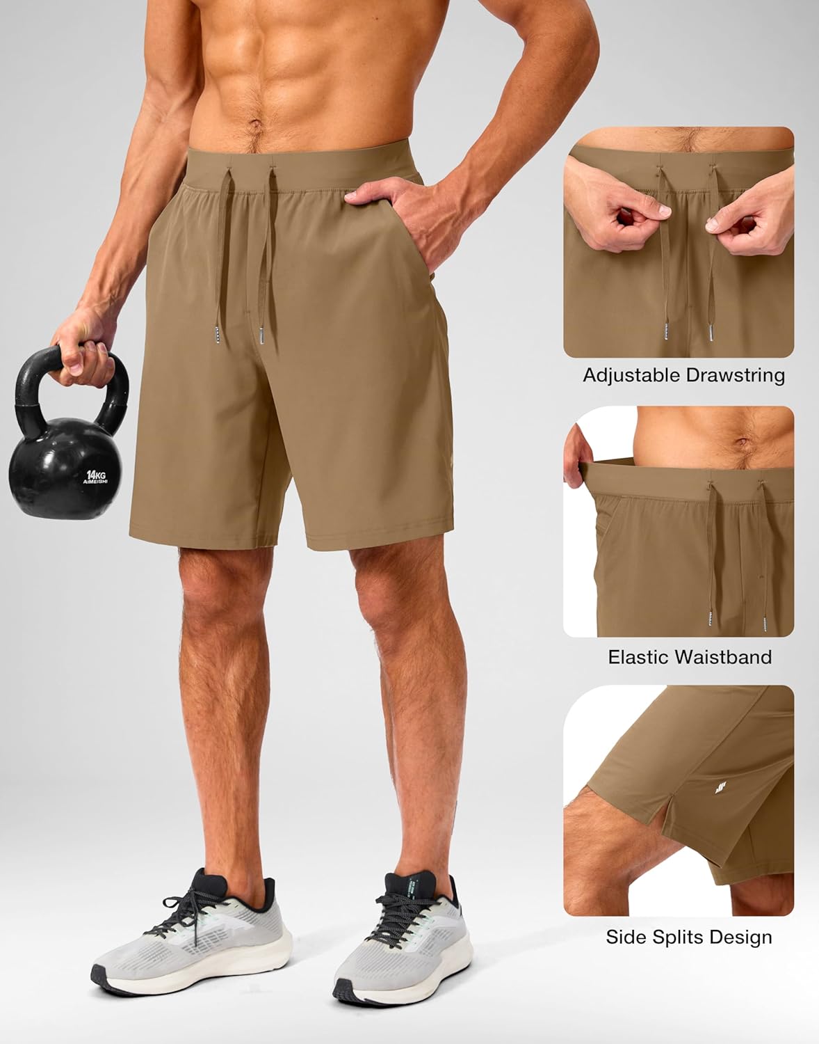 Soothfeel Men's Running Shorts with Zipper Pockets 9"/ 7"/ 5" Quick Dry Eight Basketball Gym Workout Athletic Shorts