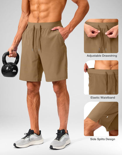 Soothfeel Men's Running Shorts with Zipper Pockets 9"/ 7"/ 5" Quick Dry Eight Basketball Gym Workout Athletic Shorts