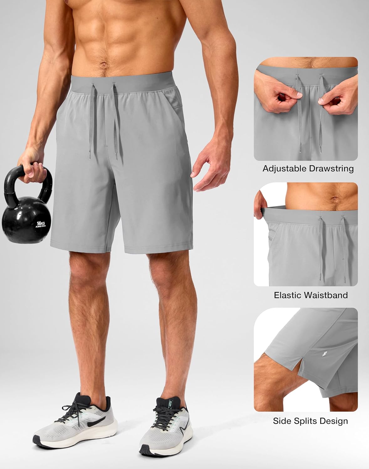 Soothfeel Men's Running Shorts with Zipper Pockets 9"/ 7"/ 5" Quick Dry Eight Basketball Gym Workout Athletic Shorts