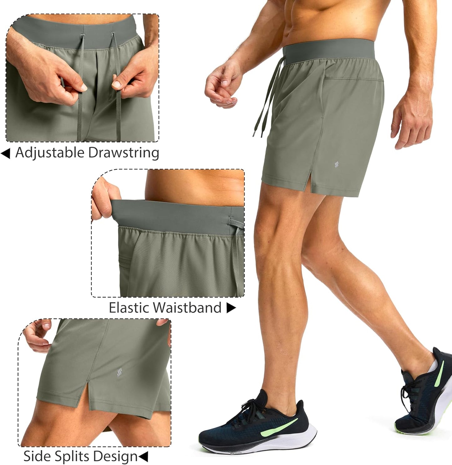 Soothfeel Men's Running Shorts with Zipper Pockets 9"/ 7"/ 5" Quick Dry Eight Basketball Gym Workout Athletic Shorts