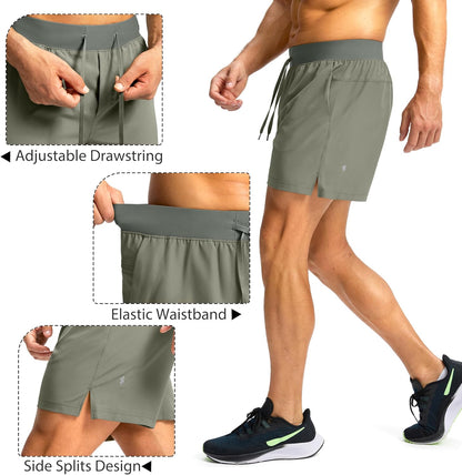 Soothfeel Men's Running Shorts with Zipper Pockets 9"/ 7"/ 5" Quick Dry Eight Basketball Gym Workout Athletic Shorts